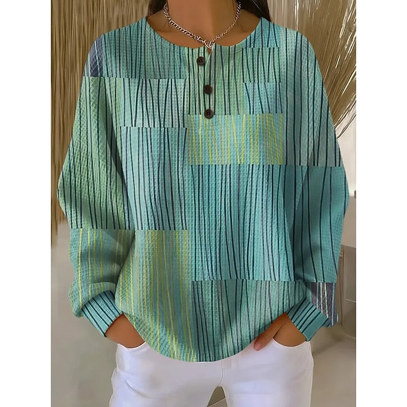 Kessoro women's printed button-neck crew sweatshirt in pink, yellow and green - view 3