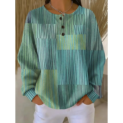 Kessoro women's printed button-neck crew sweatshirt in pink, yellow and green - view 3