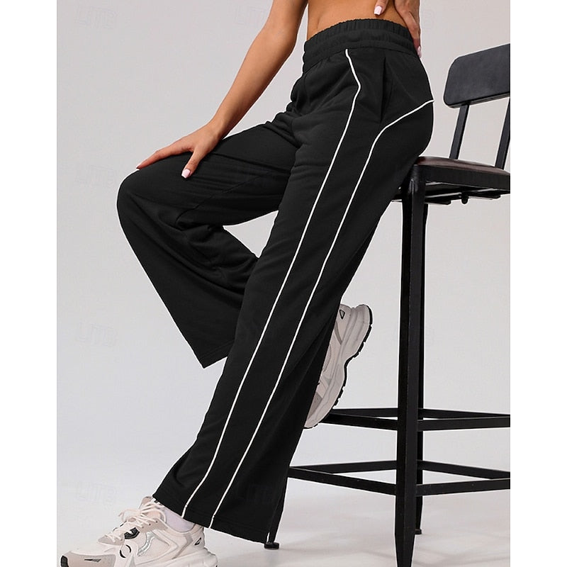 Kessoro women's relaxed side-stripe straight-leg joggers in wine, black or pink