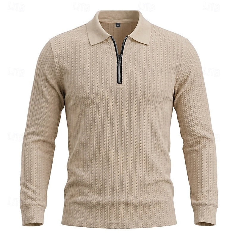 Kessoro men's textured quarter-zip polo shirt in one of six colourways, view 5 of 10