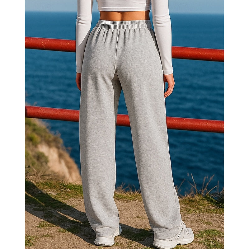 Kessoro women's high-waist wide-leg lounge pants in light grey, dark grey, black and khaki