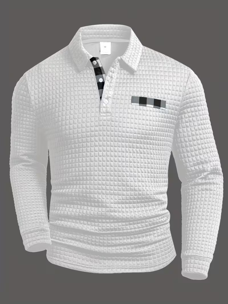 Kessoro men's plaid pattern button-up shirt in black, sky blue, grey, white and red