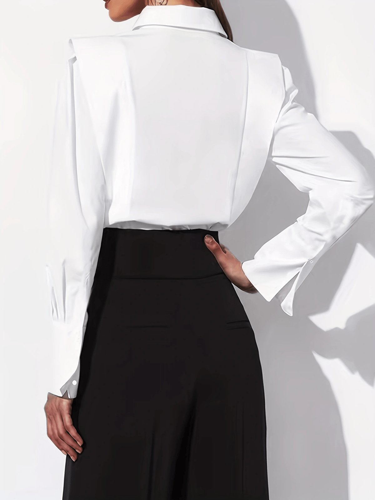 Kessoro women's tailored collared button-up shirt in white, black and bright steel blue - view 5 of 11