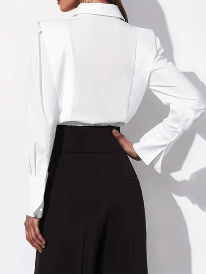 Kessoro women's tailored collared button-up shirt in white, black and bright steel blue - view 5 of 11