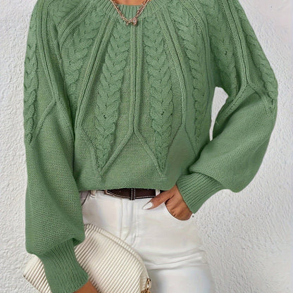 Kessoro women's cable-knit round-neck sweater in neutral and jewel-tone colourways, women's knitwear — view 12 of 23