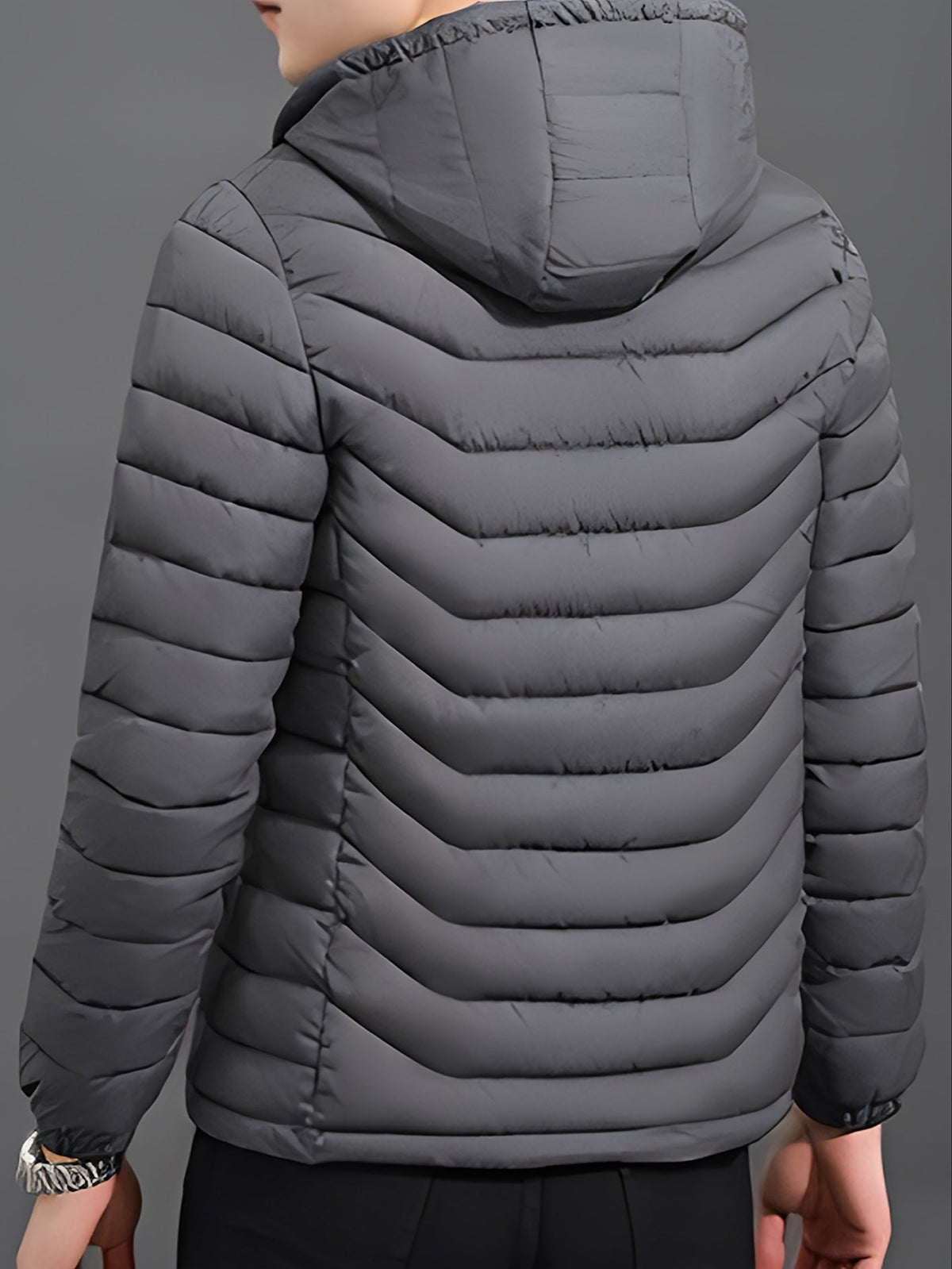 Kessoro Women's Hooded Quilted Puffer Jacket in black and grey, image 9 of 11.
