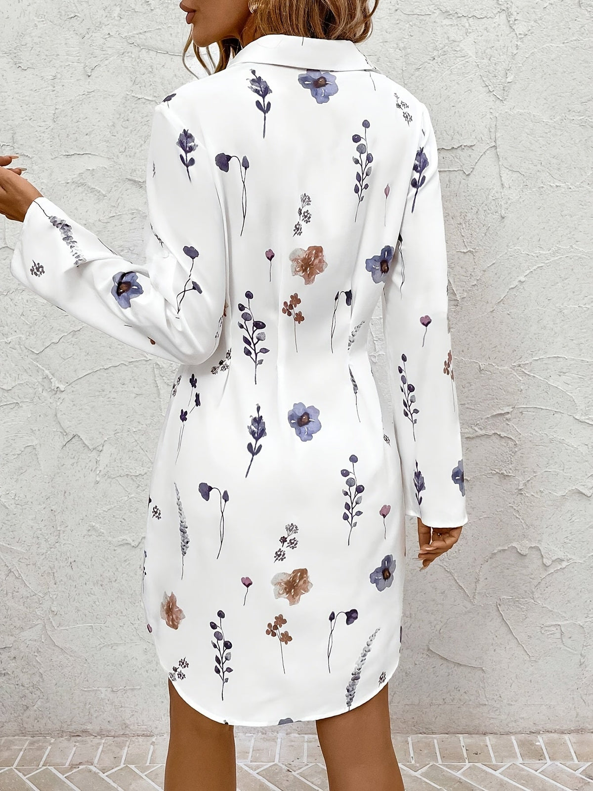 Kessoro women's floral button-front shirt dress shown in sky blue and white colourways on a female model