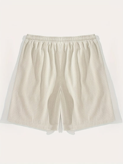 Kessoro Men's Textured Drawstring Relaxed Casual Shorts in black, khaki, beige and white — full-length view