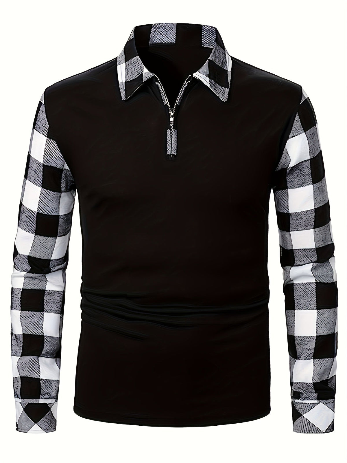 Kessoro men's half-zip contrast check collared shirt in mixed neutral and check colourways