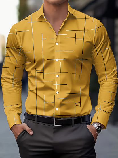Men's line-print regular fit button-up shirt in navy, malachite green, orange yellow and pink, view 6