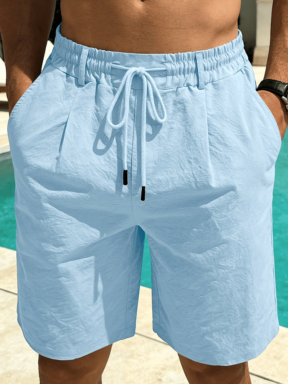 Kessoro men's relaxed-fit drawstring casual shorts in beige, royal blue, white, black and green