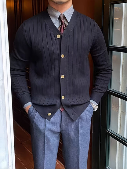 Kessoro Men's Classic Button-Up Knit Cardigan in white, sky blue and black - men's apparel, view 3 of 13