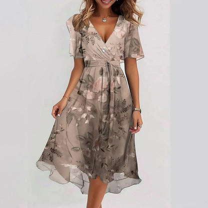Kessoro women's short sleeve printed asymmetrical dress in multicolour options