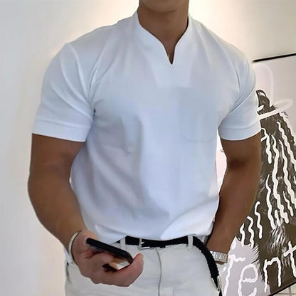 Men's refined collar short sleeve polo shirt in a ten-colour range, shown for menswear styling