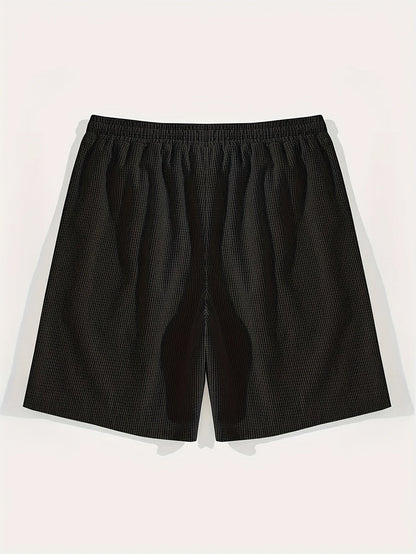 Kessoro Men's Textured Drawstring Relaxed Casual Shorts in black, khaki, beige and white — colourway options