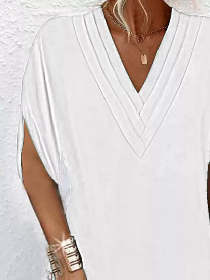 Women's V-neck mini dress with slit sleeves in army green, black, white, orange and pink
