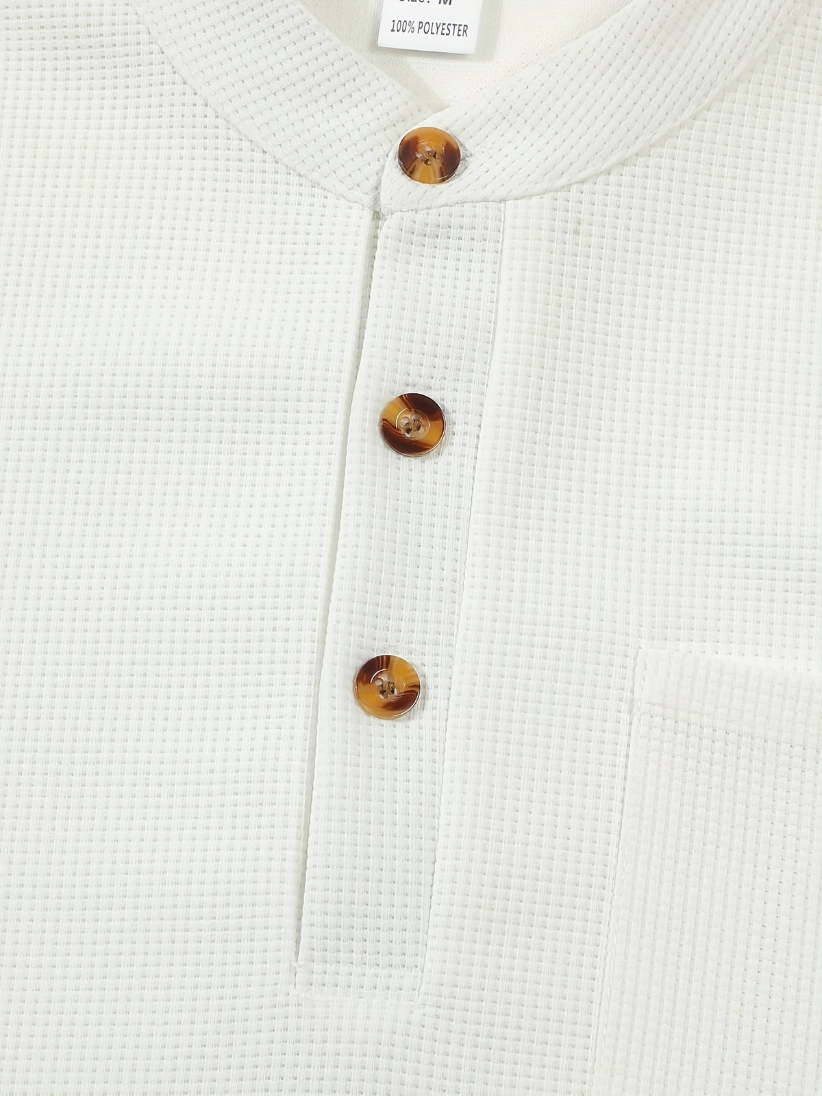 Men's textured long sleeve henley shirt in khaki, white, black, grey and burgundy, colour option 1 styled view