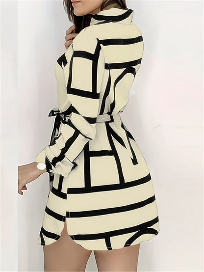 Women's bold print tie-waist shirt dress in apricot