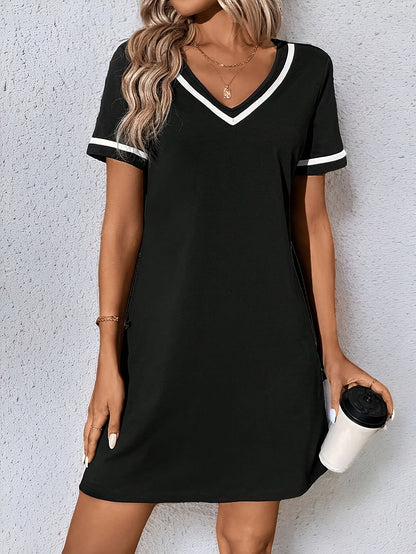 Kessoro women's V-neck color-block shift dress in navy, green and black