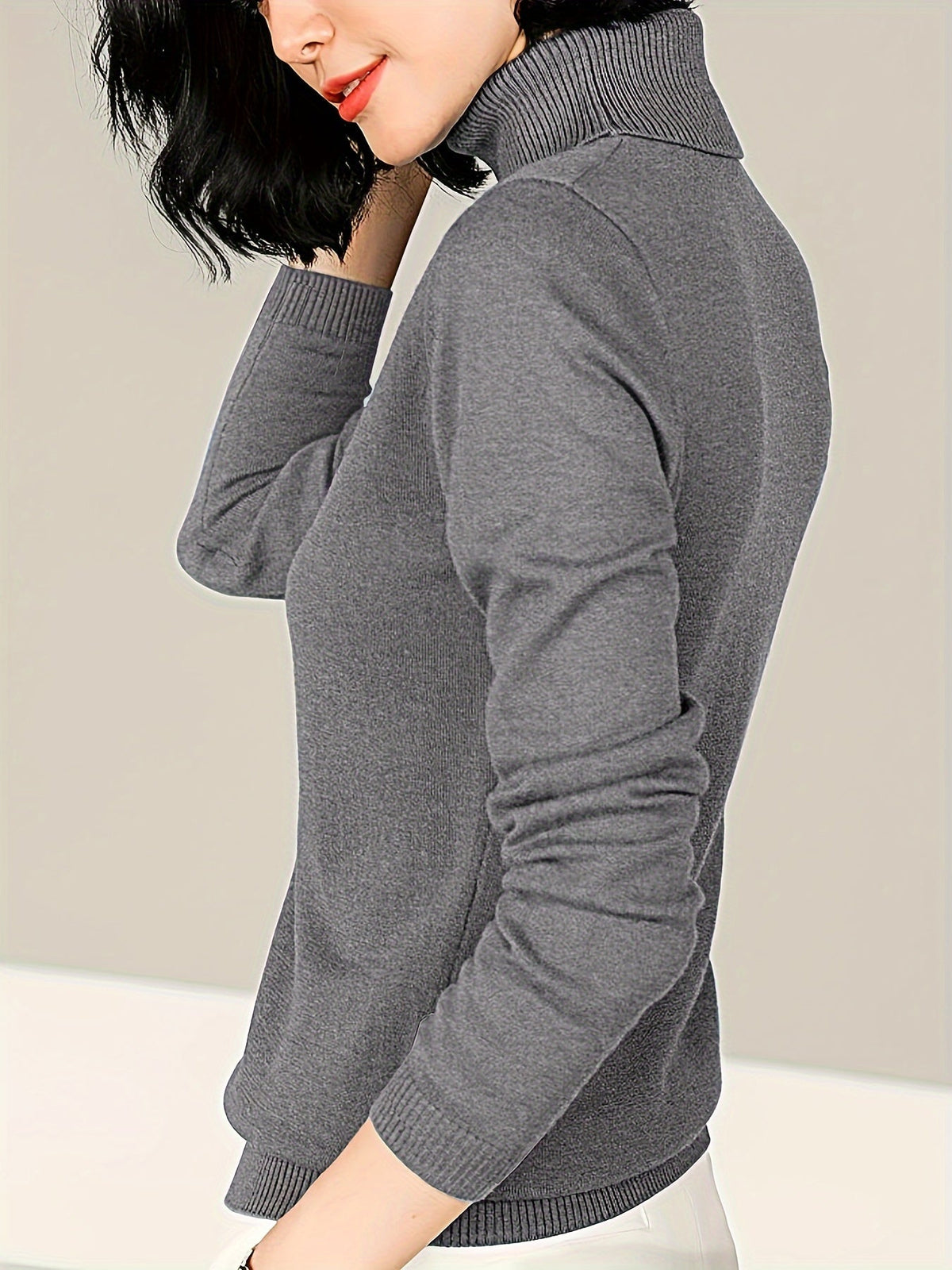 Kessoro women's refined mock-neck knit sweater in grey, view 3 of 6