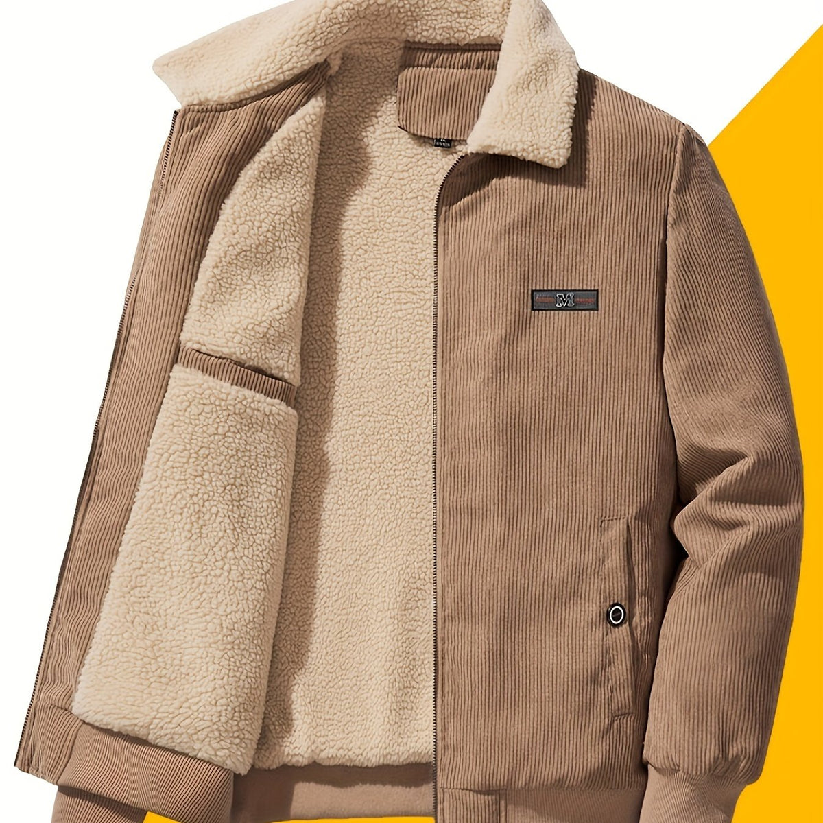 Kessoro men's plush-lined stand-collar workwear jacket in black and khaki - product view 7