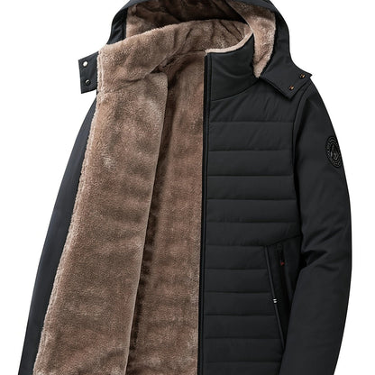 Kessoro men's hooded insulated quilted coat in black and grey - product view 1