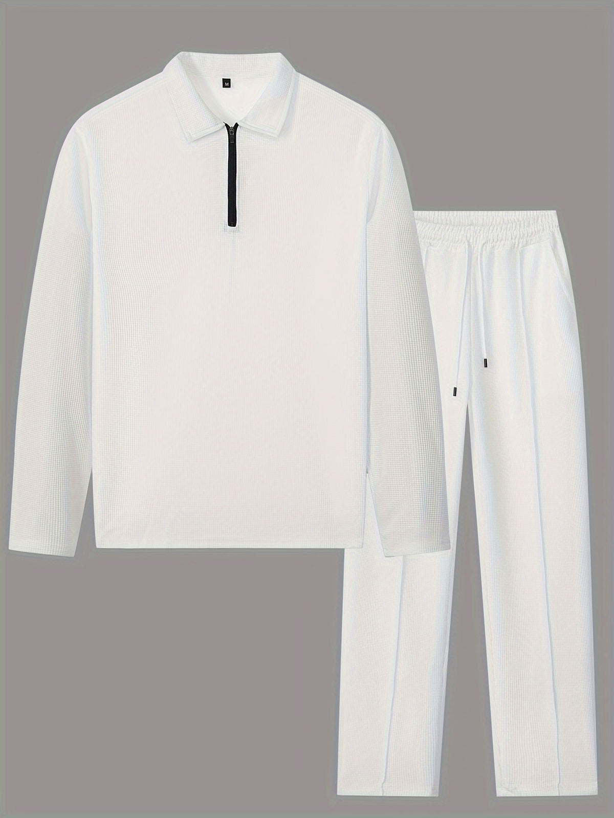 Kessoro Men's Waffle-Knit Two-Piece Outfit Set in white and black, image 2 of 21.