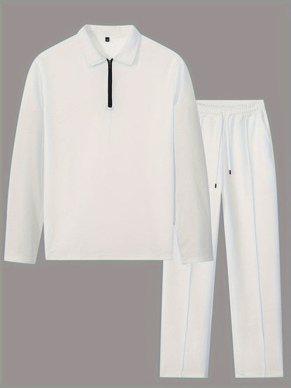 Kessoro Men's Waffle-Knit Two-Piece Outfit Set in white and black, image 2 of 21.