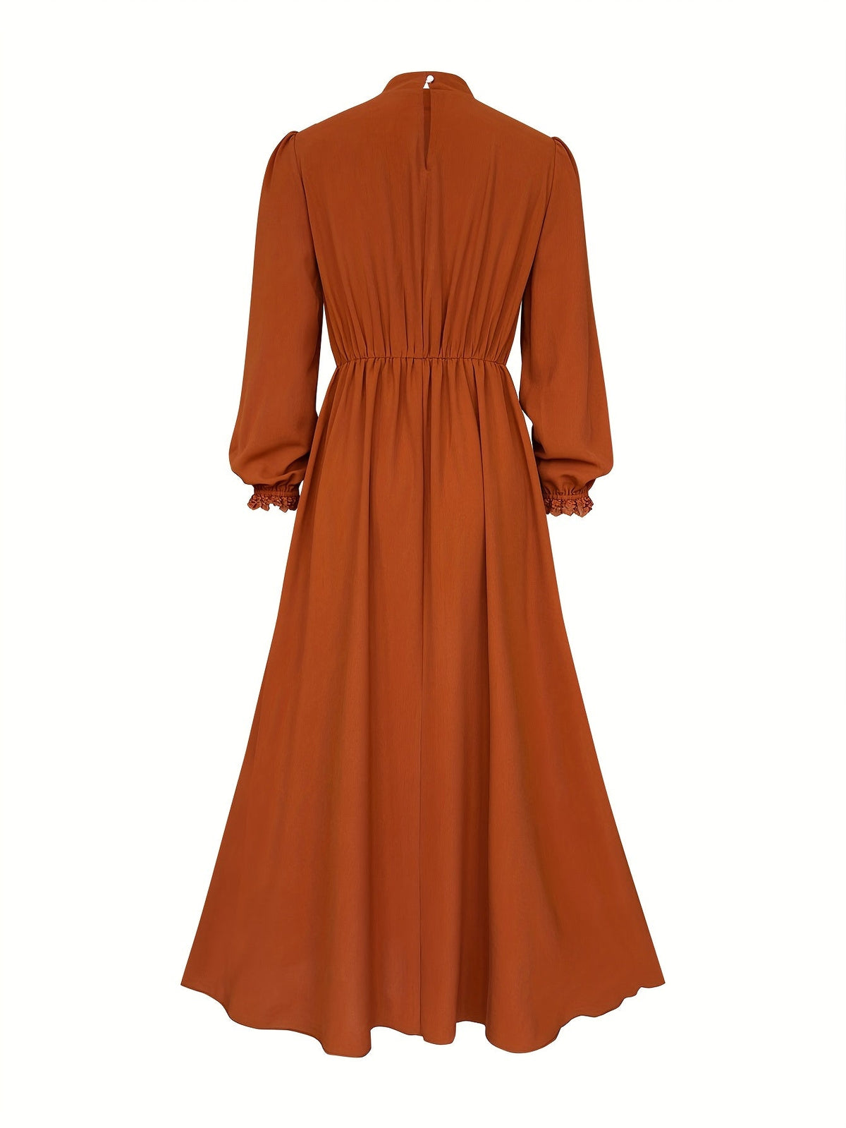 Kessoro women's vintage pleated stand-collar maxi dress in orange red – view 2