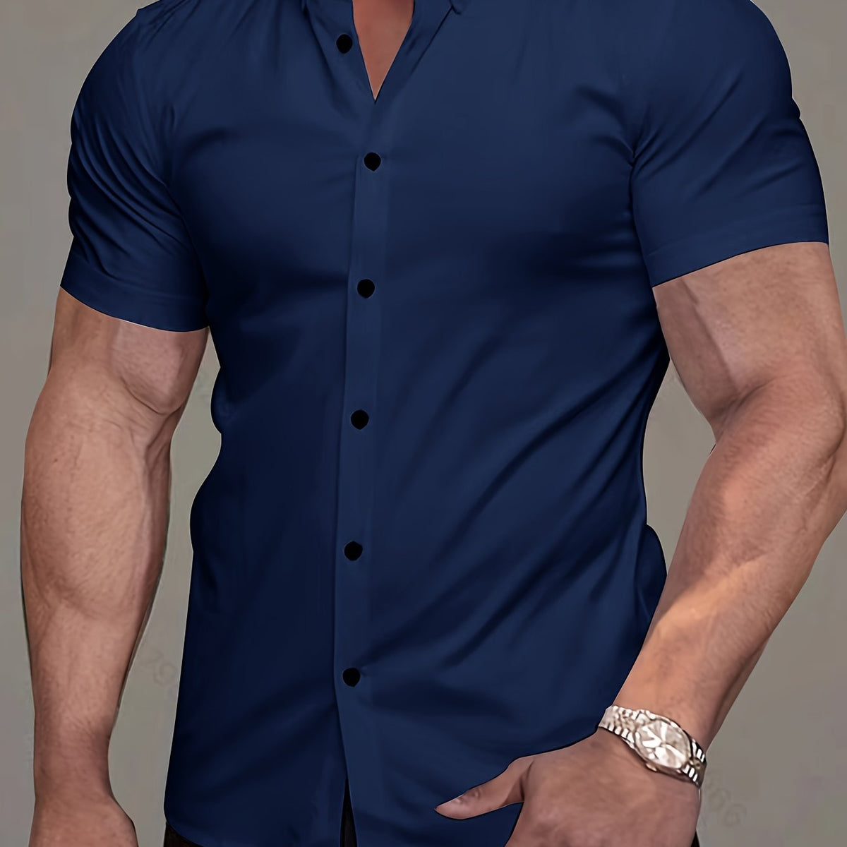 Kessoro men's refined short-sleeve button-up shirt shown in eleven colourways including white, black, navy and army green on a male model