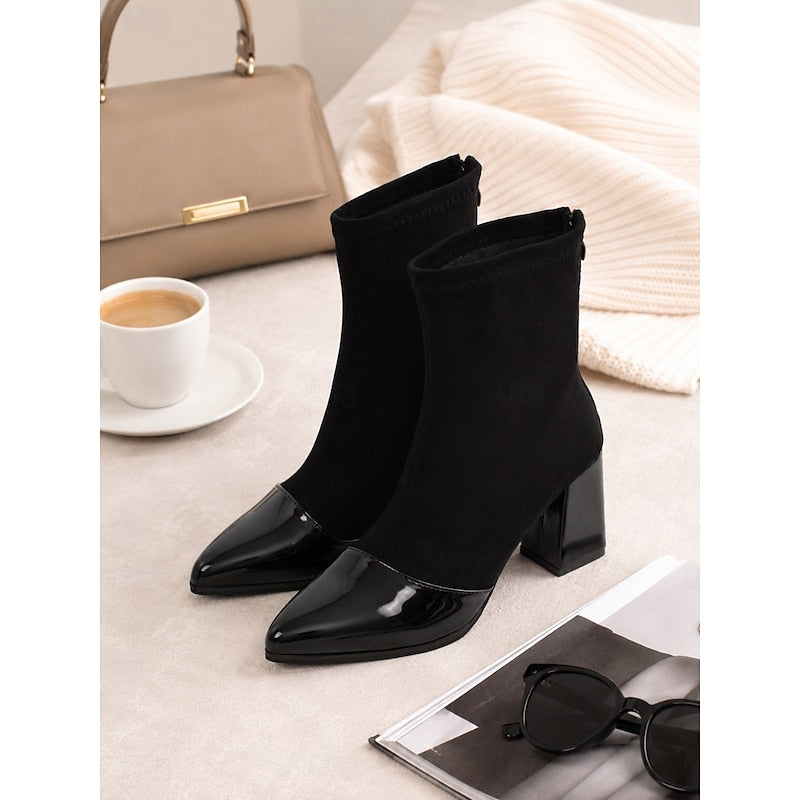 Kessoro women's cap-toe chunky block heel ankle boots in black and brown - view 3