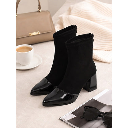 Kessoro women's cap-toe chunky block heel ankle boots in black and brown - view 3