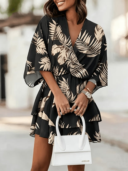Kessoro women's batwing-sleeve tiered wrap dress shown in orange red and black colourways on a female model