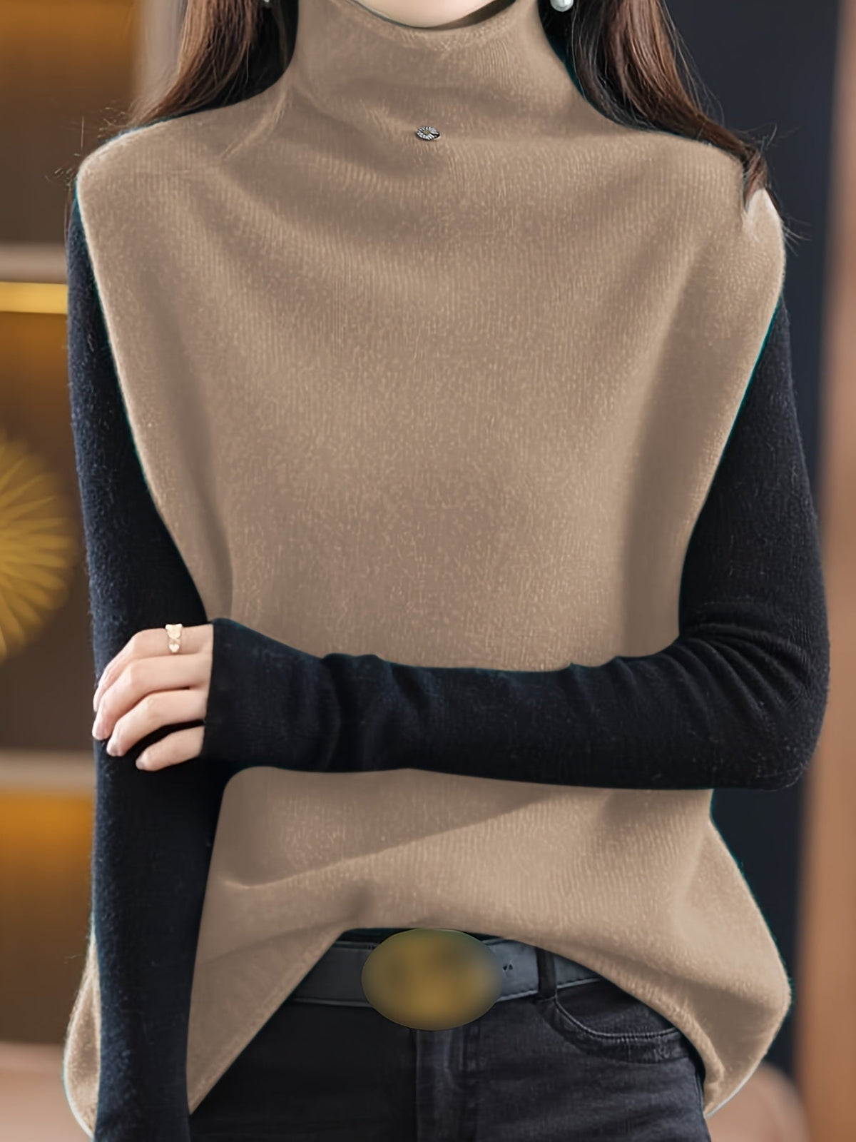 Kessoro women's refined high-neck sleeveless knit vest in elegant neutral colourways