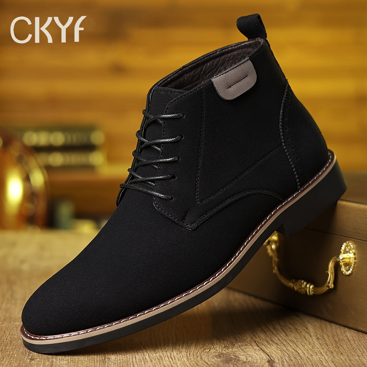 Kessoro men's lace-up cushioned ankle boots in black or light brown leather