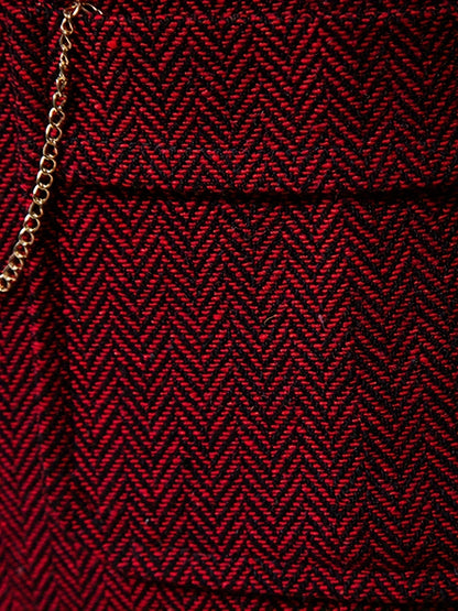 Kessoro men's herringbone single-breasted suit vest in burgundy, worn over a dress shirt