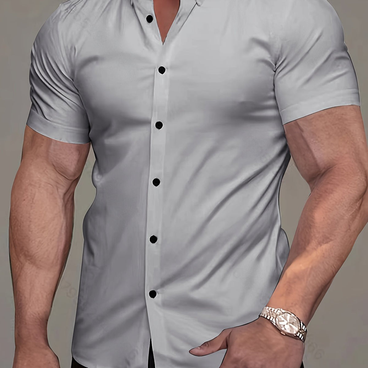 Kessoro men's refined short-sleeve button-up shirt shown in eleven colourways including white, black, navy and army green on a male model