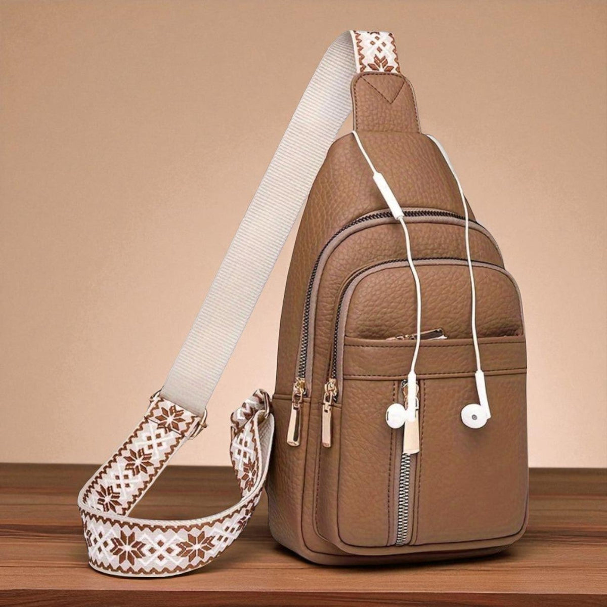 Kessoro women's multi-compartment side sling bag in khaki, light green, black, red and white