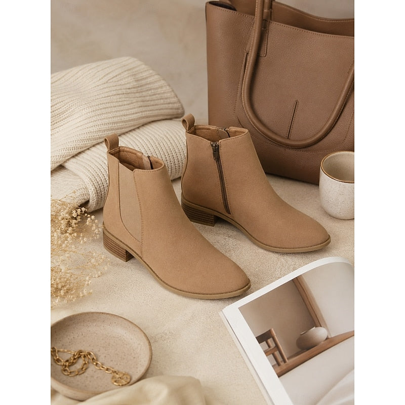 Kessoro women's pointed-toe low block heel ankle boots in khaki, gray, black, dark brown and beige - view 11