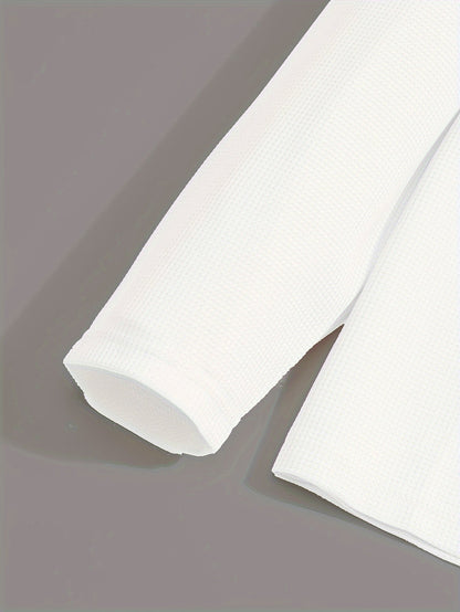 Kessoro Men's Waffle-Knit Two-Piece Outfit Set in white and black, image 5 of 21.