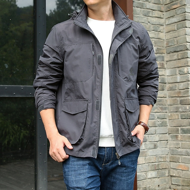 Kessoro men's rugged multi-pocket utility jacket in khaki, grey, dark blue and black – image 4 of 6