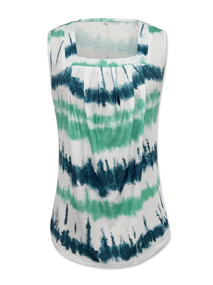 Women's flowy square-neck tank top in green, violet, vibrant blue and apricot — Kessoro, image 9 of 14