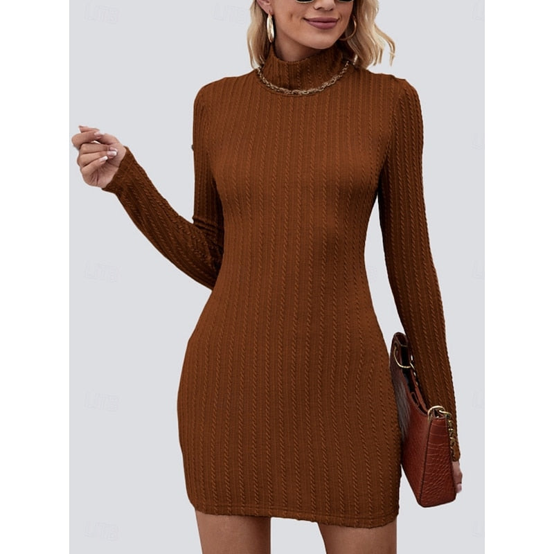 Kessoro women's cozy turtleneck long-sleeve knit dress with a gently fitted shape