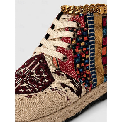Kessoro women's boho woven pattern platform high-top sneakers in red and blue - view 5