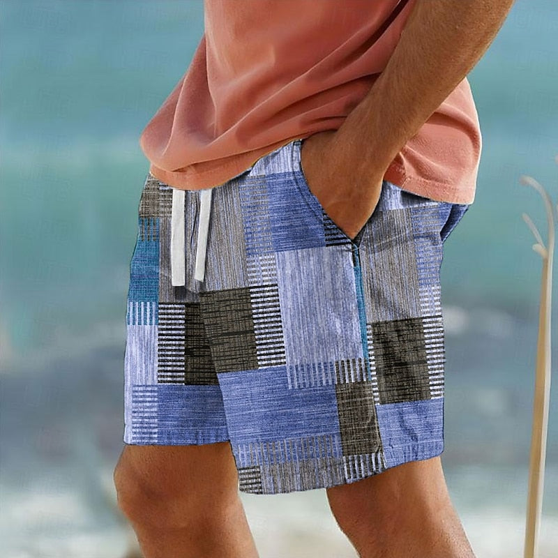 Kessoro men's patchwork drawstring vacation swim shorts in khaki, blue, green and grey, men's swimwear — view 2 of 4