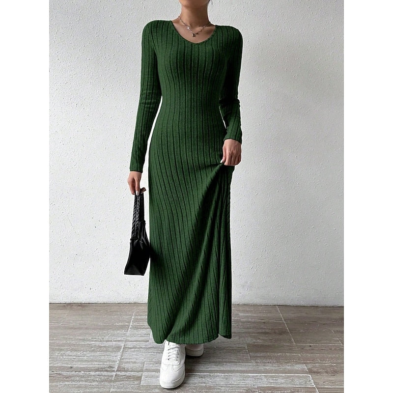 Kessoro women's ribbed long-sleeve fitted maxi dress with an elongating silhouette