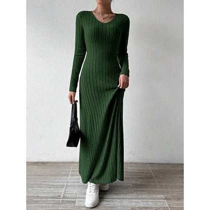 Kessoro women's ribbed long-sleeve fitted maxi dress with an elongating silhouette