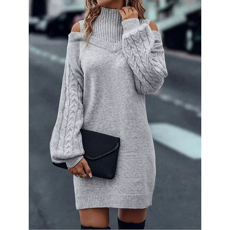 Kessoro women's cold-shoulder turtleneck sweater dress in a soft cozy knit