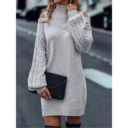 Kessoro women's cold-shoulder turtleneck sweater dress in a soft cozy knit