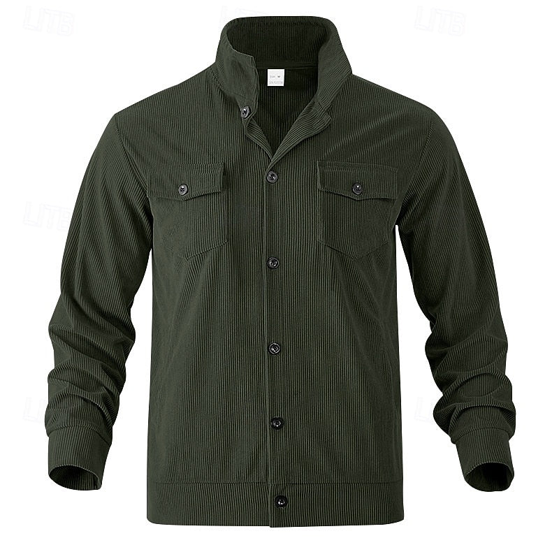 Kessoro Men's Ribbed Lapel-Collar Utility Jacket in apricot, black, army green and more colours, image 11 of 16.